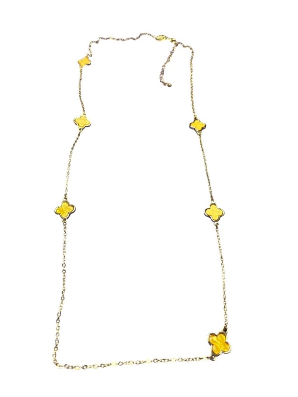 Lovisa Goldtone Yellow Acrylic Clover Station Necklace Lobster Clasp 34 - 37 in.